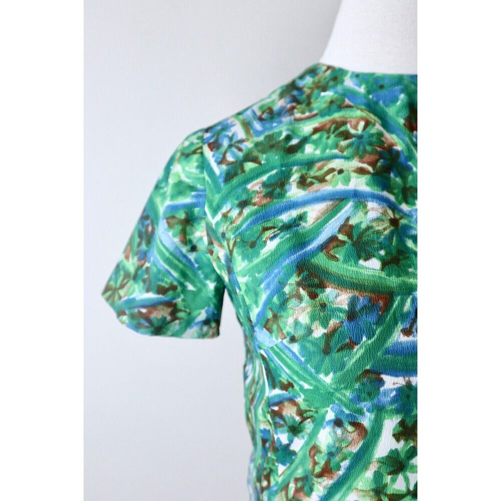 Vintage 1960s Abstract Print Short Sleeve Blouse Button Back Top Poly Crepe - Picture 4 of 10